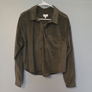 Flash Sale True Craft Olive Cropped Corduroy Button Down Shirt